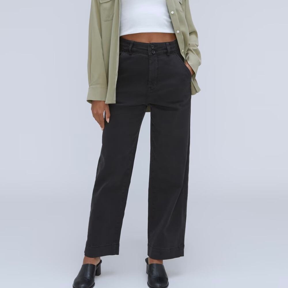 Everlane The Organic Wide Leg Pant Women's Size 2 Black Cotton Twill High Waist